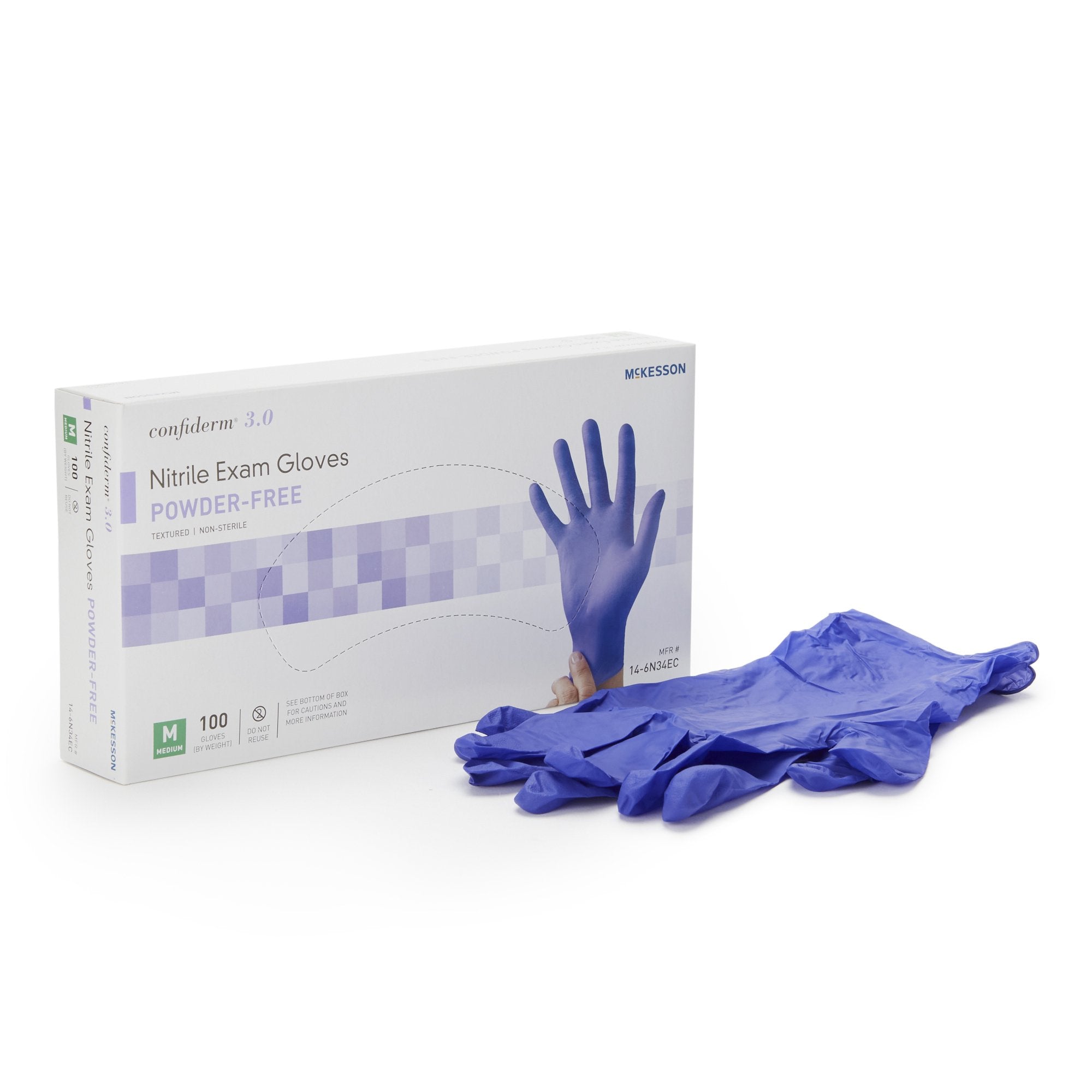 Exam Glove McKesson Confiderm® 3.0 Medium NonSterile Nitrile Standard Cuff Length Textured Fingertips Blue Chemo Tested / Fentanyl Tested