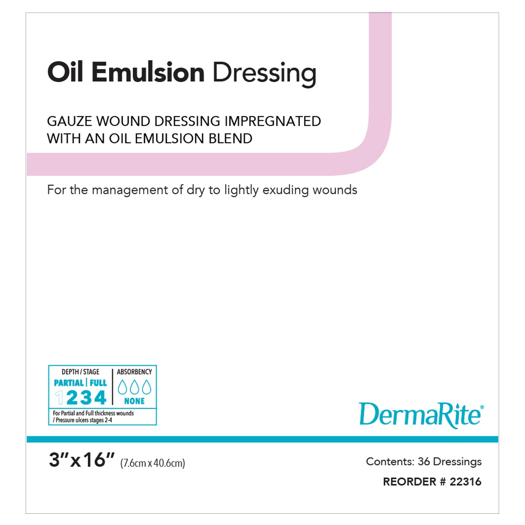 Oil Emulsion Impregnated Dressing DermaRite® Rectangle 3 X 16 Inch Sterile (BOX/36)