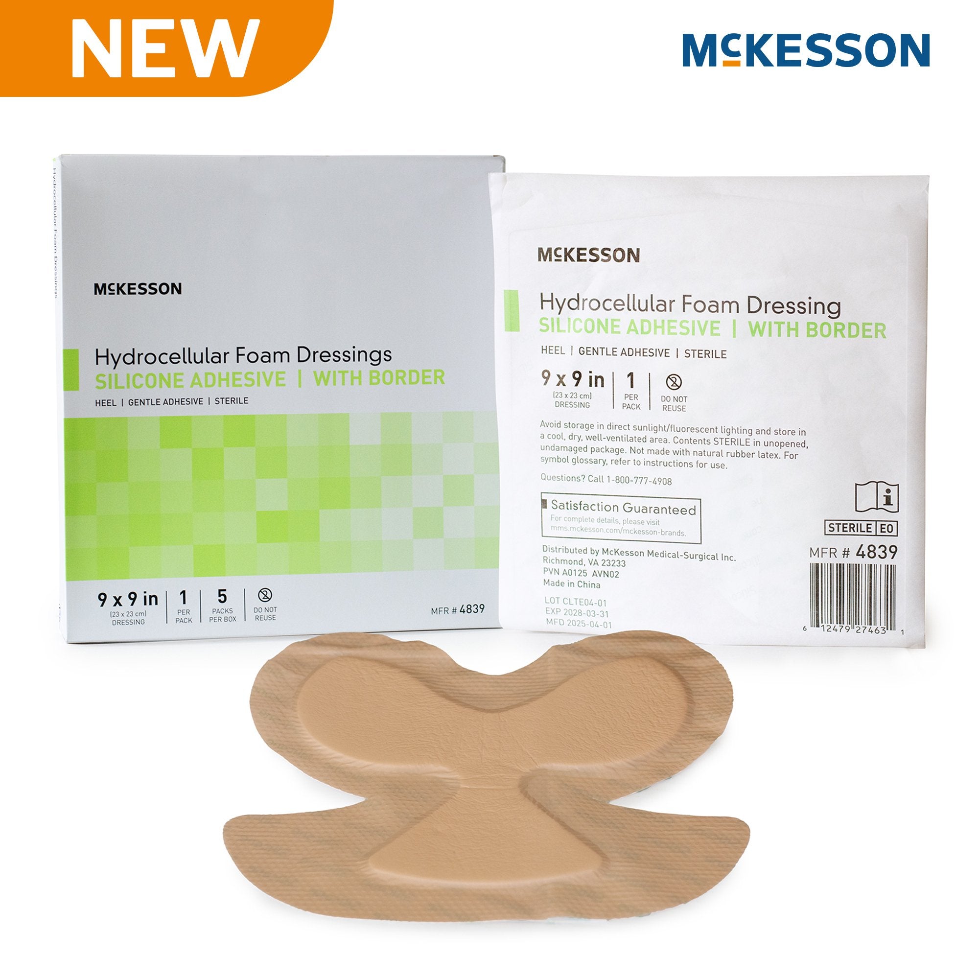 Foam Dressing McKesson 9 X 9 Inch With Border Waterproof Film Backing Silicone Gel Adhesive Elbow / Heel Sterile