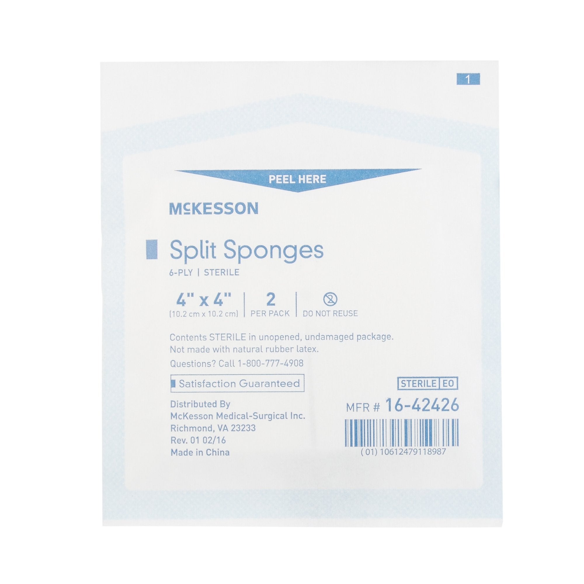 Drain Sponge McKesson 4 X 4 Inch 6-Ply Sterile 2 per Pack