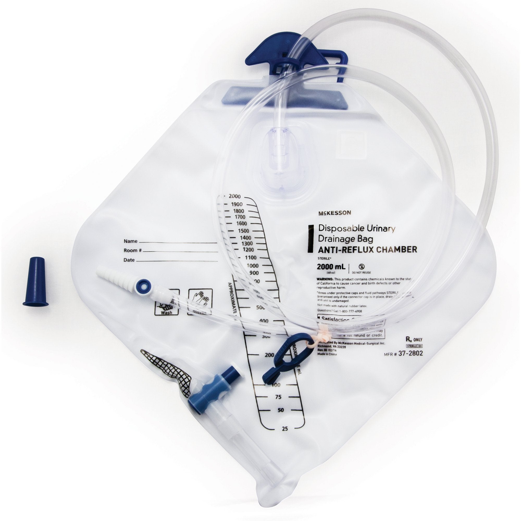 Urinary Drain Bag McKesson Anti-Reflux Valve Sterile 2,000 mL Vinyl