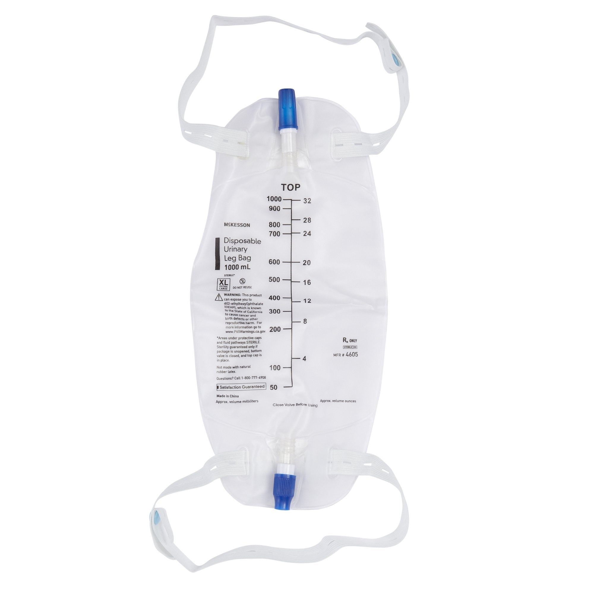 Urinary Leg Bag McKesson Anti-Reflux Valve Sterile 1,000 mL Vinyl