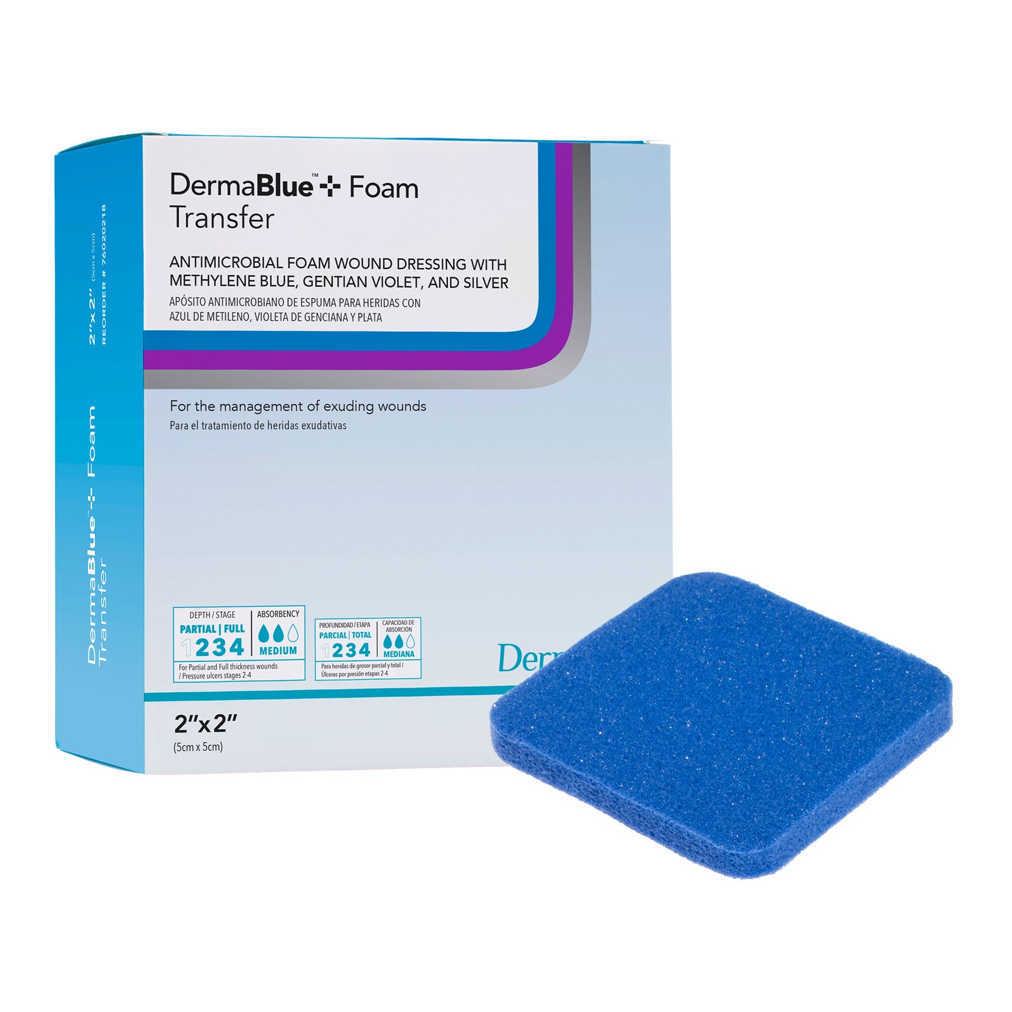 Silver Foam Dressing DermaBlue+™ Foam 2 X 2 Inch Square Sterile