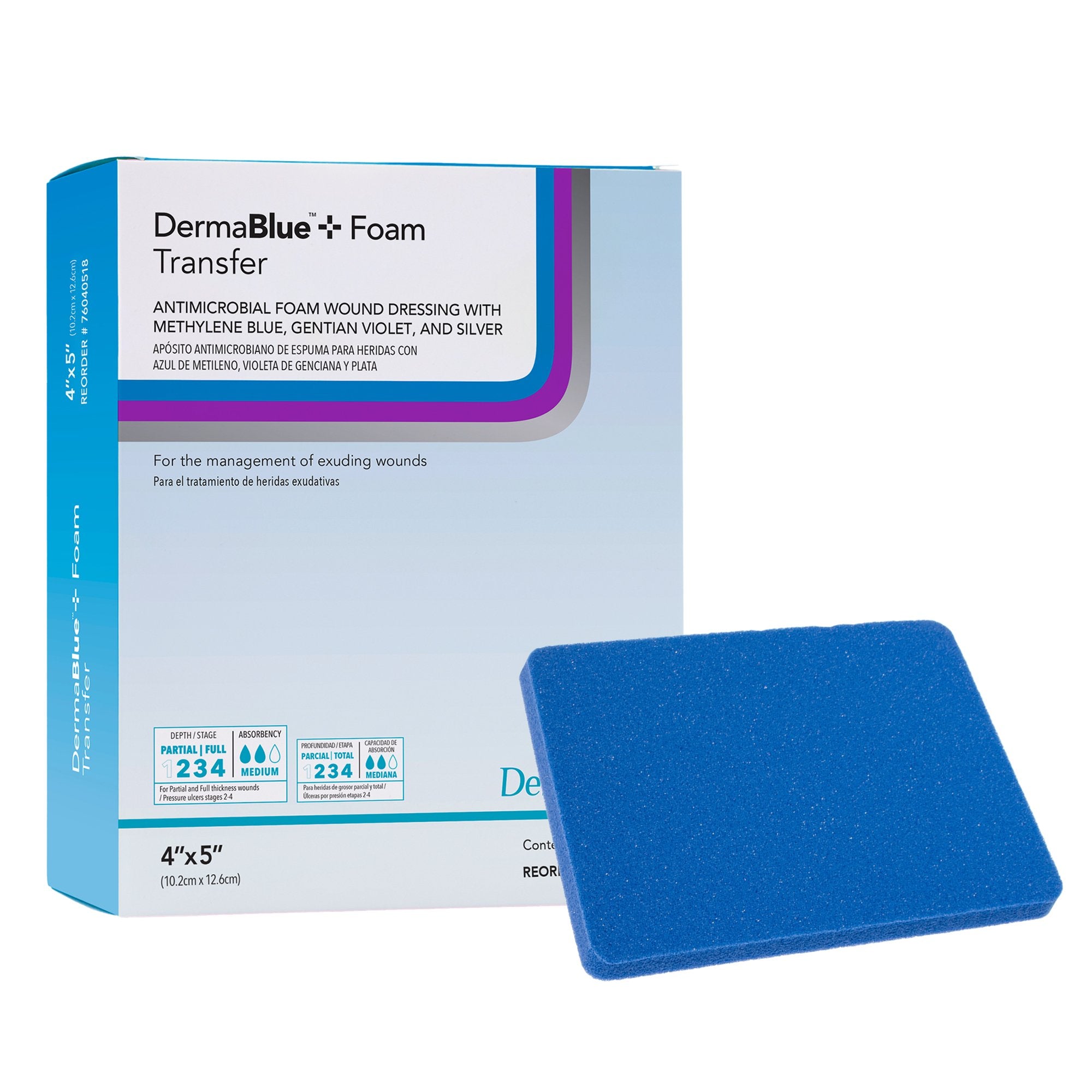 Silver Foam Dressing DermaBlue+™ Foam 4 X 5 Inch Square Sterile