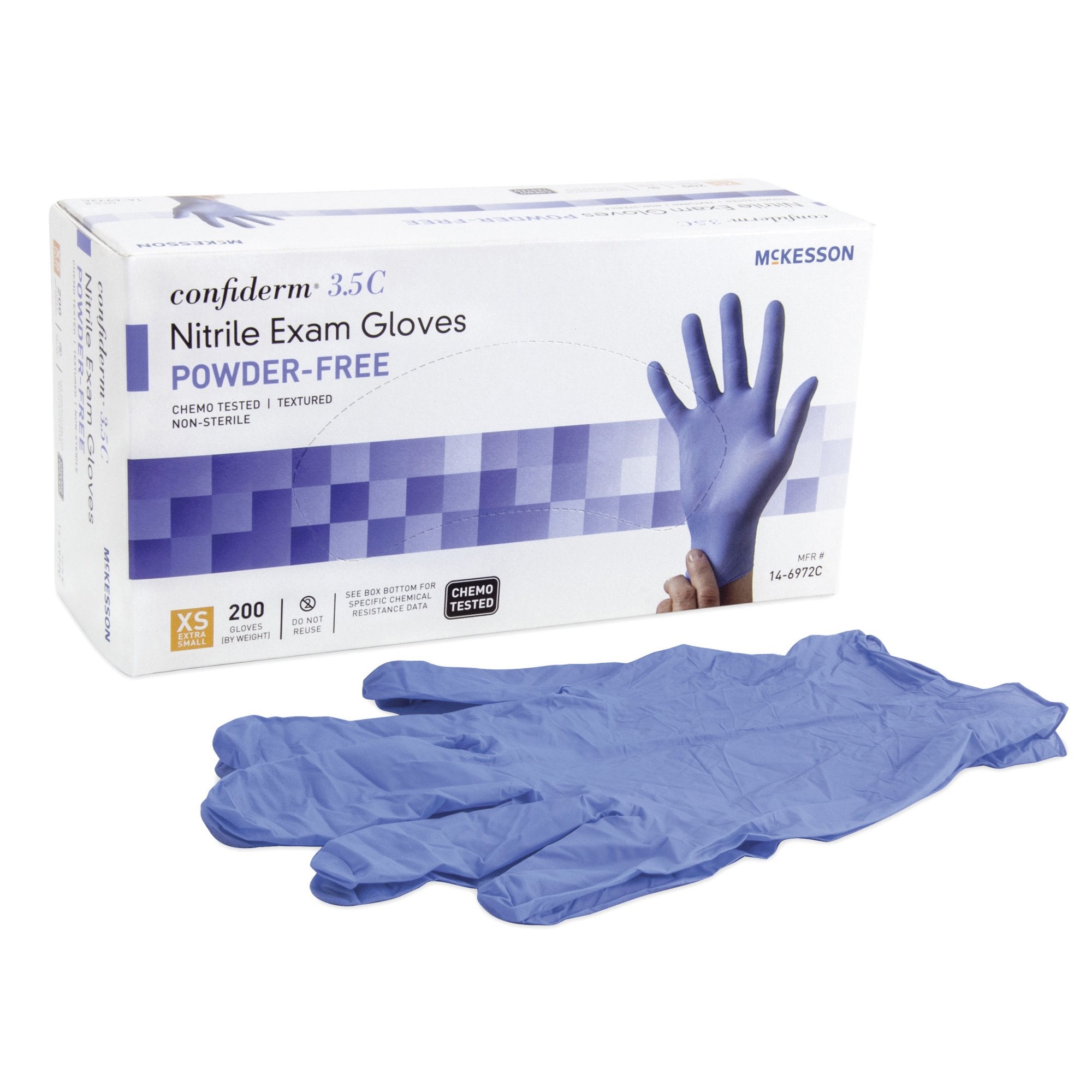 Nitrile Exam Glove Confiderm® 3.5C Medium NonSterile Standard Cuff Length Textured Fingertips Blue Chemo Tested